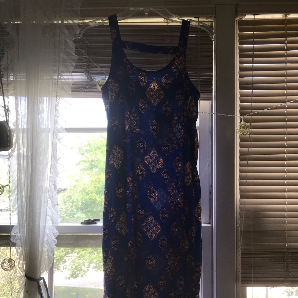 Blue and floral prints midi dress